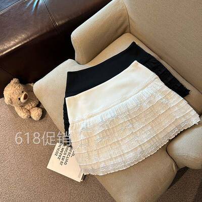 Jade Closet直营店推荐~纯欲风甜辣妹层层蕾丝花边防走光半身短裙