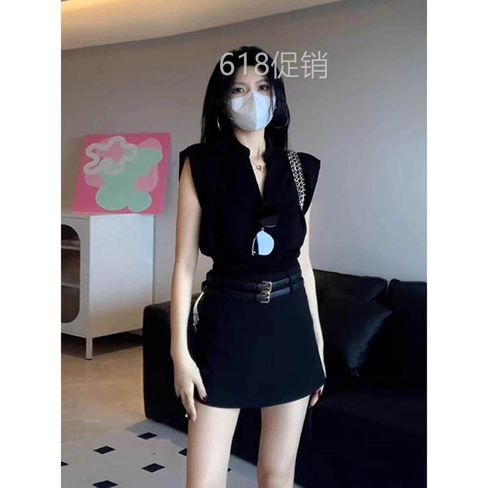 夏日女性黑色套装裙,小高腰a字裙,性感紧身裙,皇家姐妹式短裙