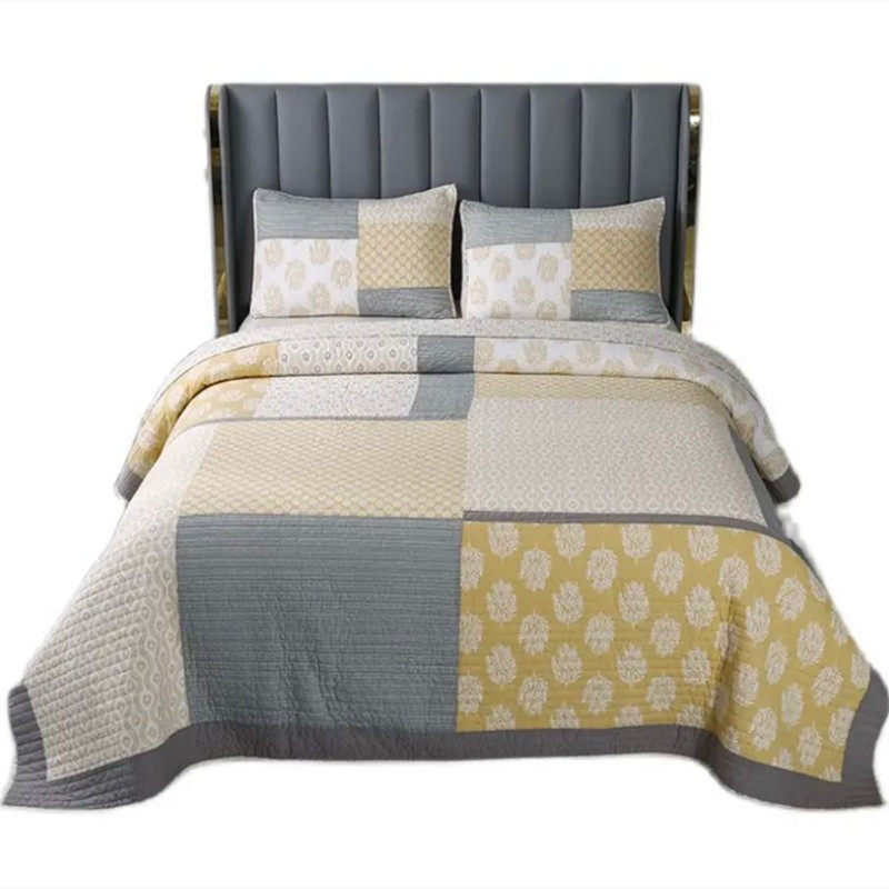 出口美式纯棉2021年新款轻奢高端床盖绗缝三件套欧式全棉高级床罩