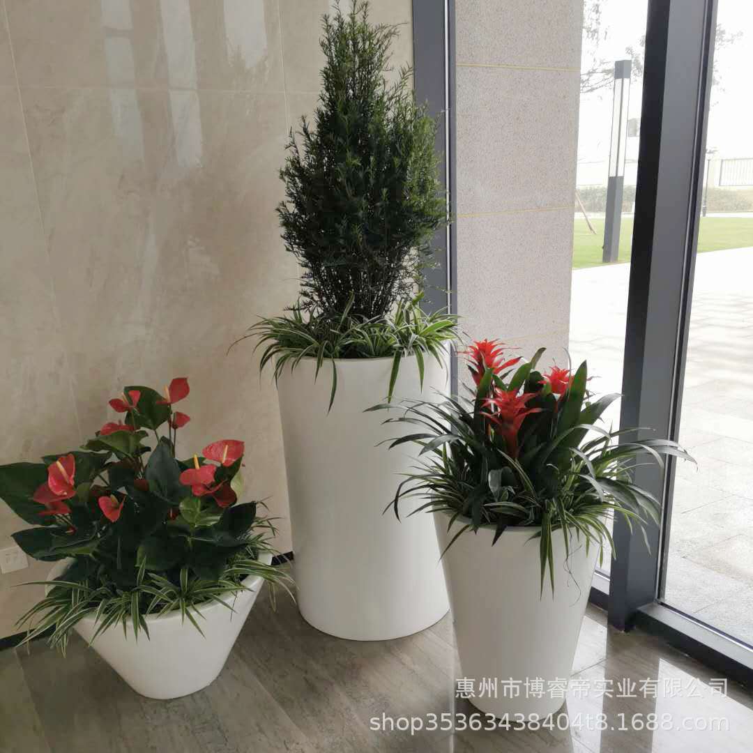 户外景观市政玻璃钢花箱售楼部金色花钵机场公共美陈花器商场花盆