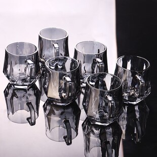 现代轻奢带把手玻璃杯家庭喝水杯子杯架客厅待客茶杯果汁杯具套装