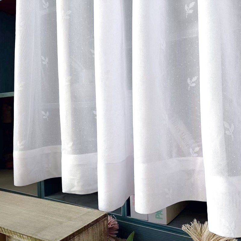 白色小叶子成品小窗帘 卫生间隔热帘透光不透人半帘厨房帘免打孔,居家布艺,成品窗帘,淘宝优惠券,粉丝福利购,淘宝优惠卷