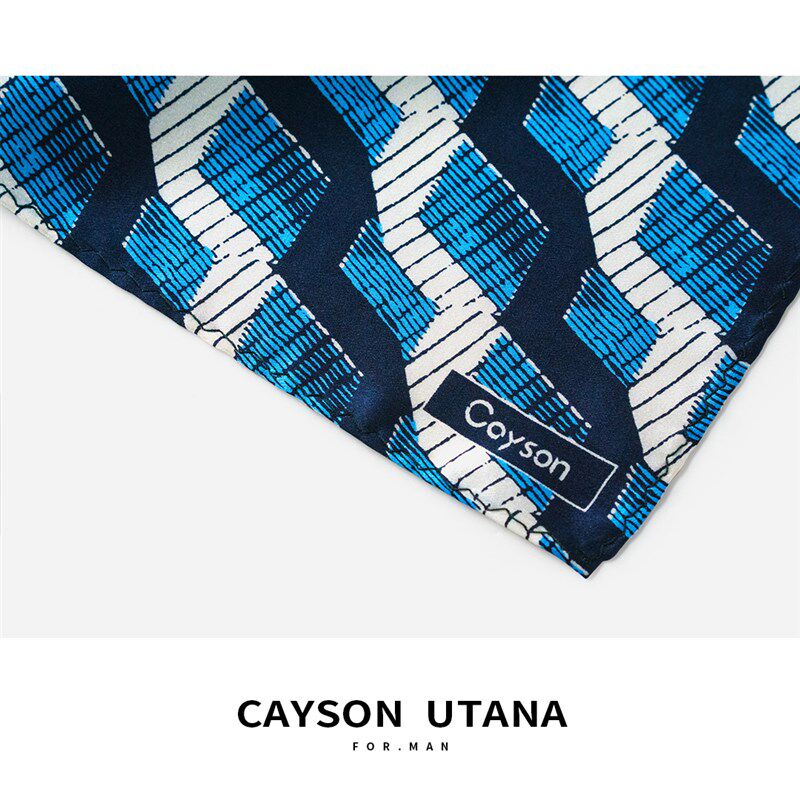 日系海蓝色男士小方巾桑蚕丝 真丝丝巾复古衬衫领巾柔软小围巾