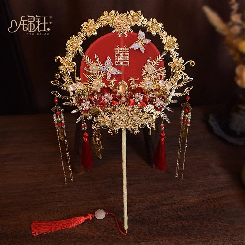 团扇结婚新娘中式婚礼红色扇子出嫁手工喜扇成品扇秀禾送闺蜜礼物,家居饰品,工艺扇/团扇/喜扇/折扇,淘宝优惠券,粉丝福利购,淘宝优惠卷