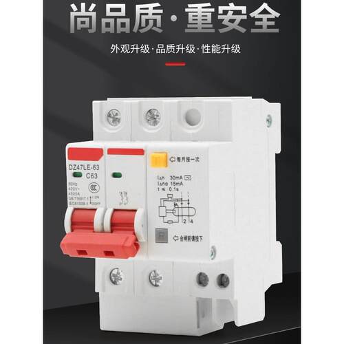 小型漏电保护器DZ47LE-63 1P+N 2P 3P+N 4P漏电空气开关32A63A