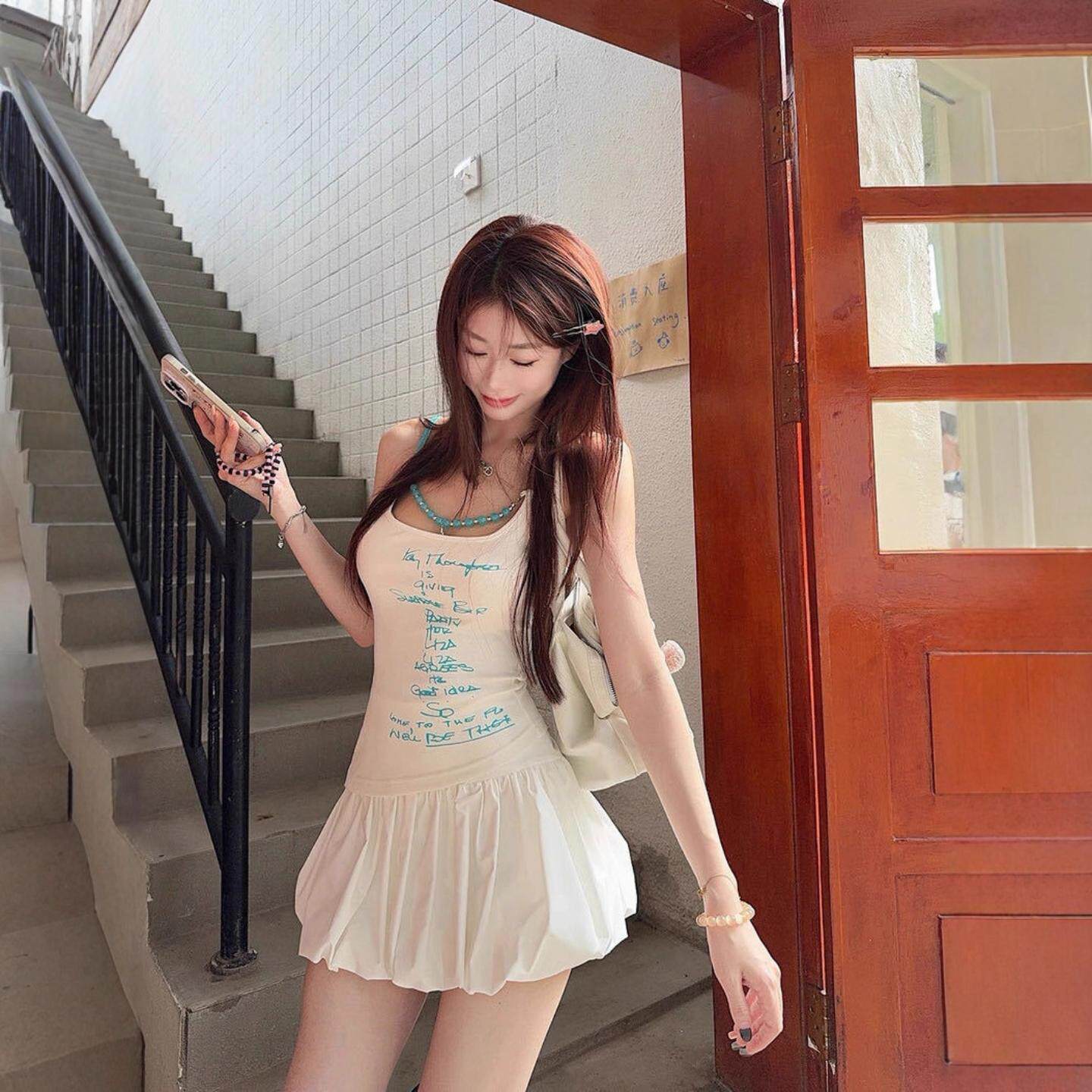 不规则串珠吊带背心女外穿夏季泰式辣妹抹胸上衣带胸垫巨好看绝美