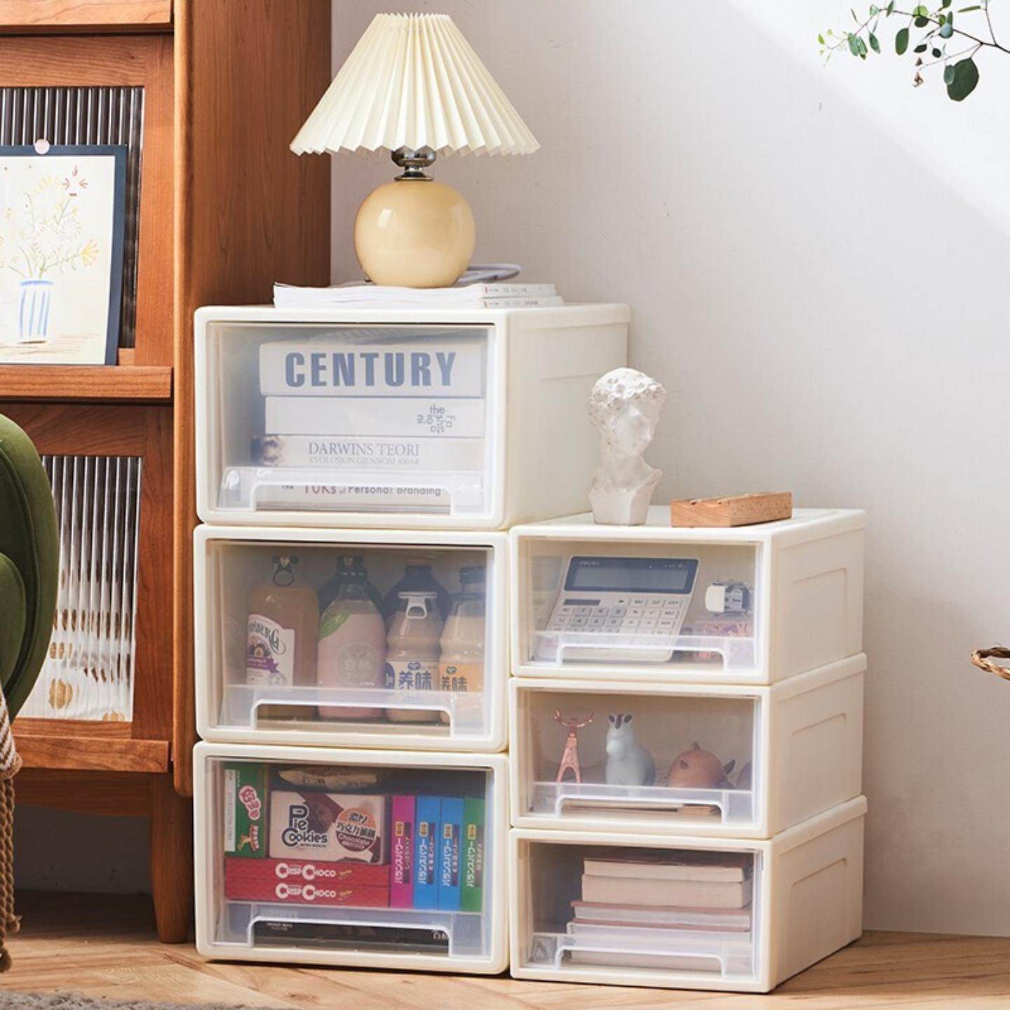 收纳箱桌面收纳盒家用衣服整理箱抽屉式透明塑料收纳柜