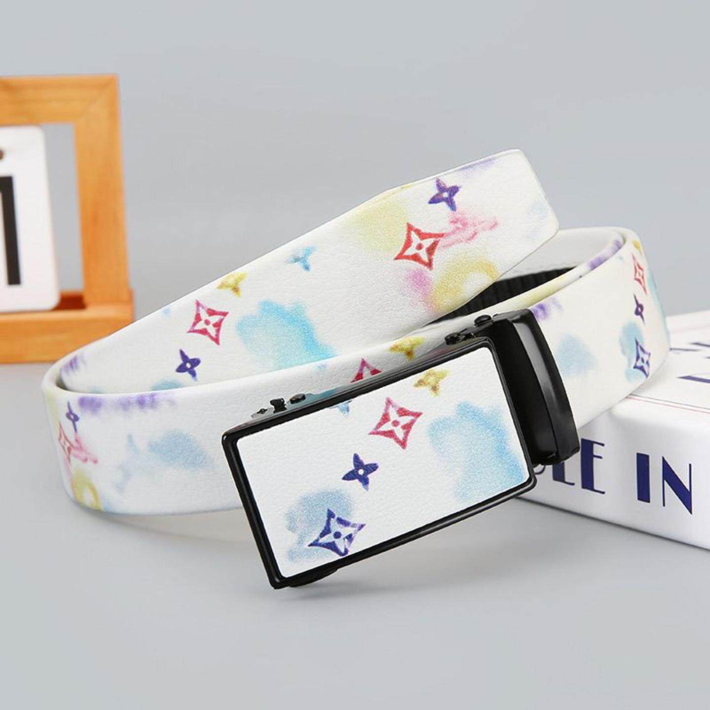 新款涂鸦皮带男女时尚潮流字母腰带儿童学生休闲牛仔裤百搭全卡槽