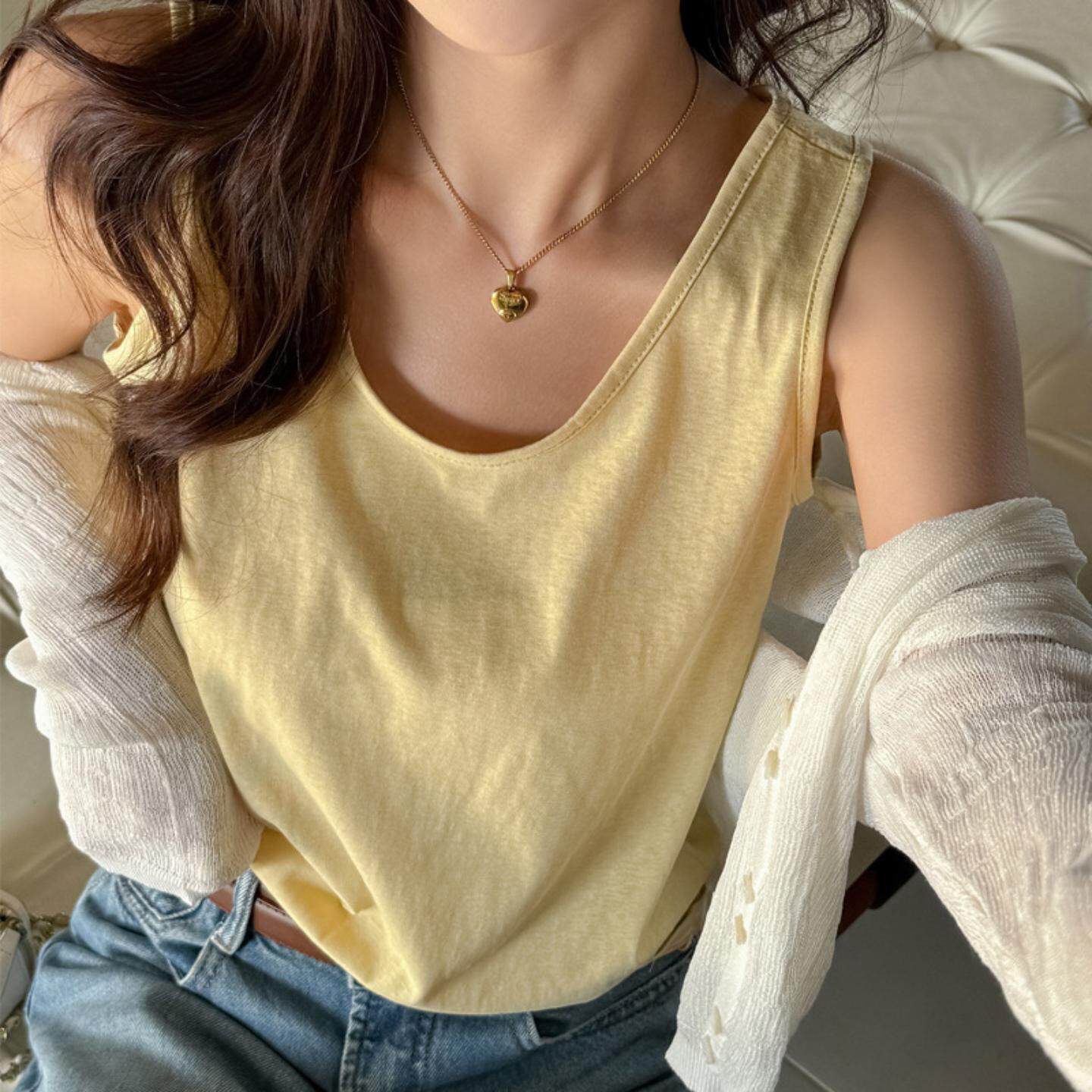 春夏季百搭宽松慵懒风打底可外穿小吊带背心女式内搭遮肉袖上衣