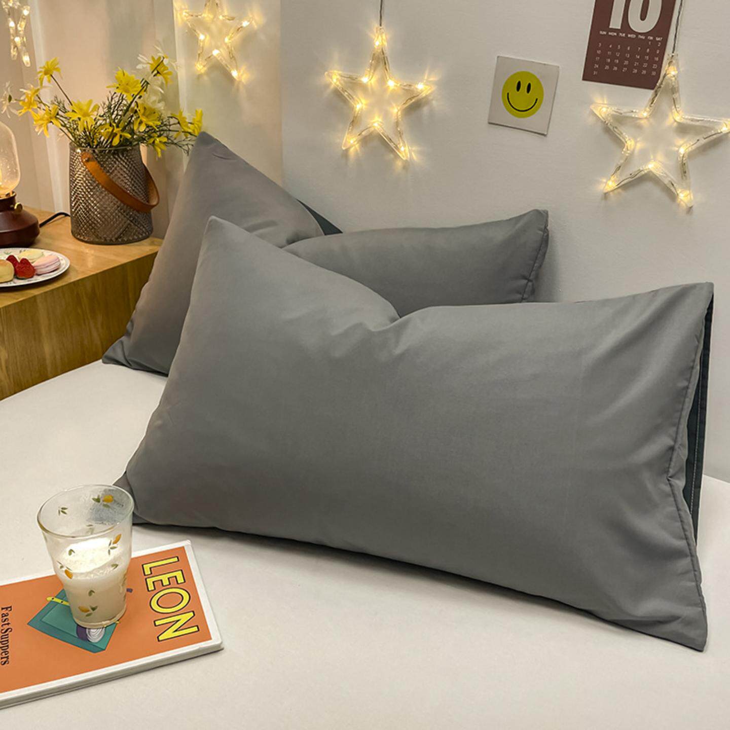 单只枕套一对装家用简约枕头套水洗棉磨毛色枕芯套只