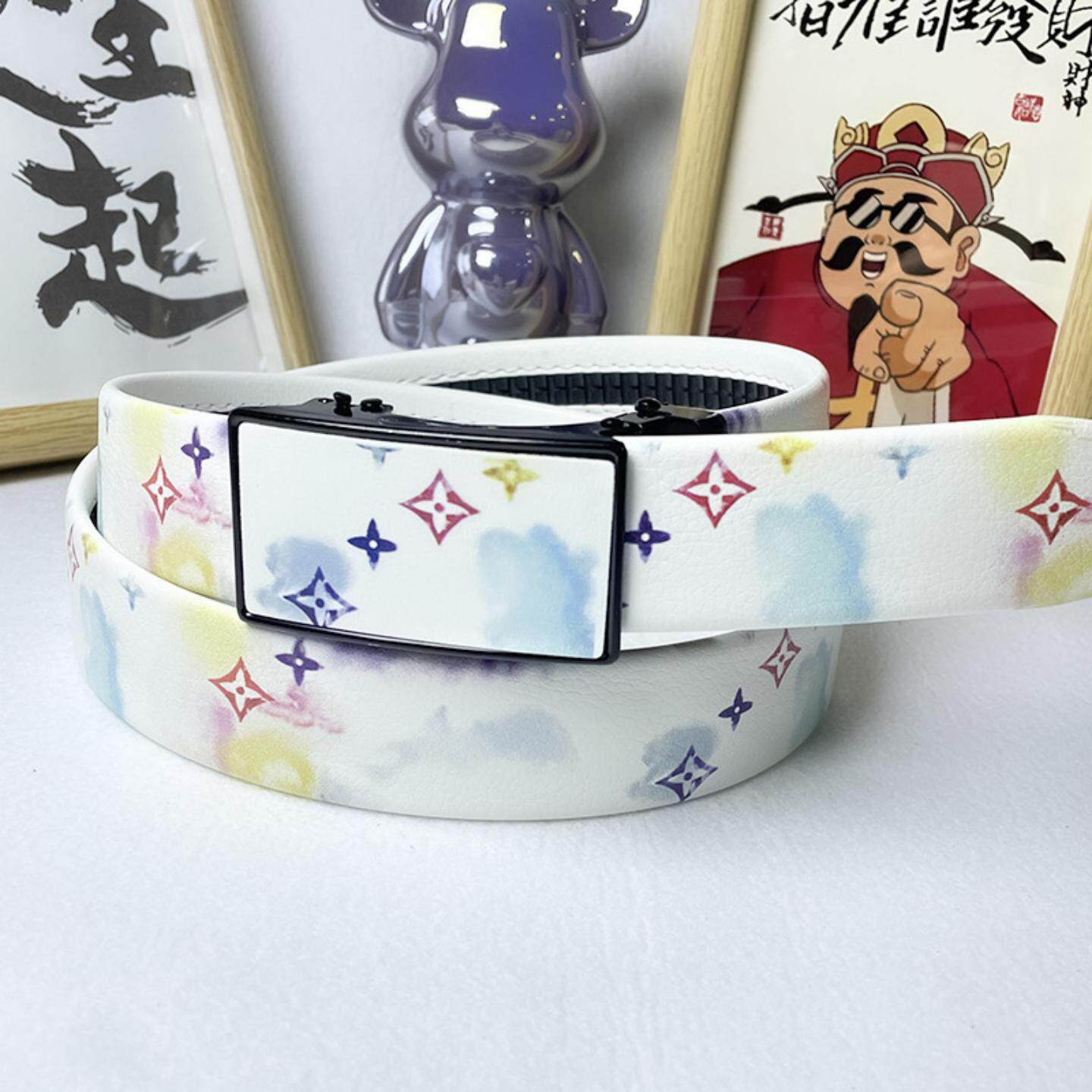 新款涂鸦皮带男女时尚潮流字母腰带儿童学生休闲牛仔裤百搭全卡槽