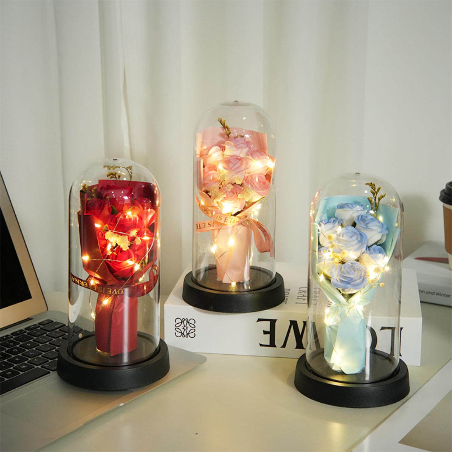 三八女神节情人节永生花玫瑰花送女生女友老婆玻璃罩香皂花礼盒装