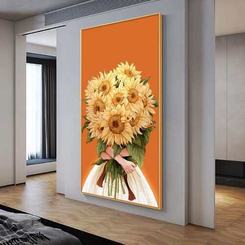 清新向日葵花卉走廊过道客厅装饰画简约入户玄关挂画温馨竖版壁画
