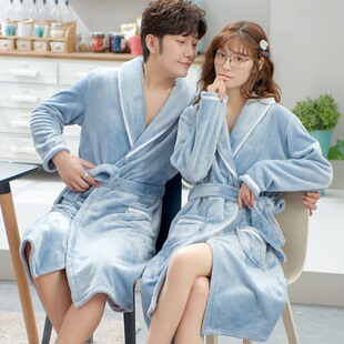 秋冬情侣睡袍女浴袍珊瑚绒可爱加厚加绒保暖法兰绒男士 睡衣家居服