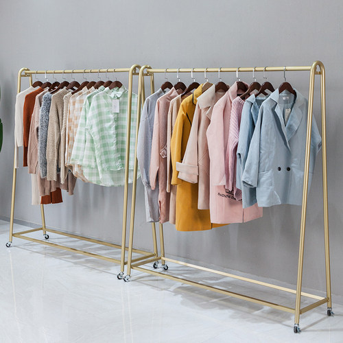 金色服装店展览展示架落地式简约婚纱挂衣架商场专用可推拉带滑轮