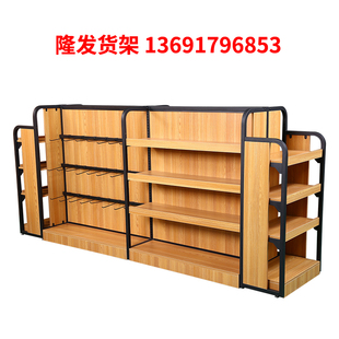 钢木结合货架子超市便利店货柜双面中岛宠物零食店多层结构展示架