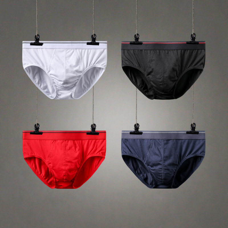 青年男三角内裤纯白男士纯棉三角裤白色底裤全棉内衣裤头红色喜庆