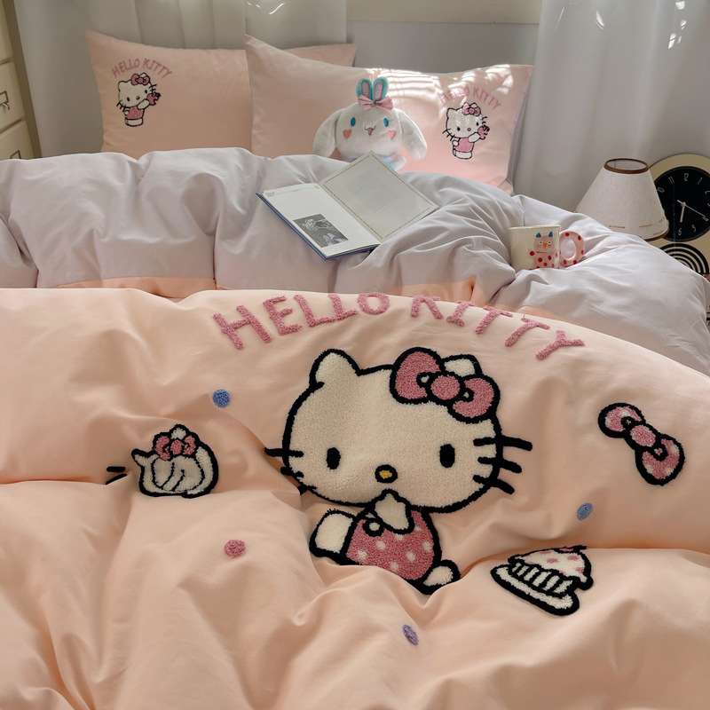 少女心可爱Kitty秋冬季全棉磨毛四件套纯棉宿舍儿童3件套床单被套