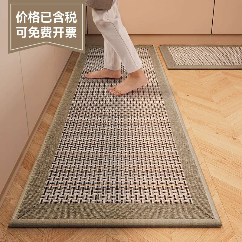 厨房真亚麻编织地垫防滑防脏吸水长地垫子多尼尔橡胶底脚垫地毯