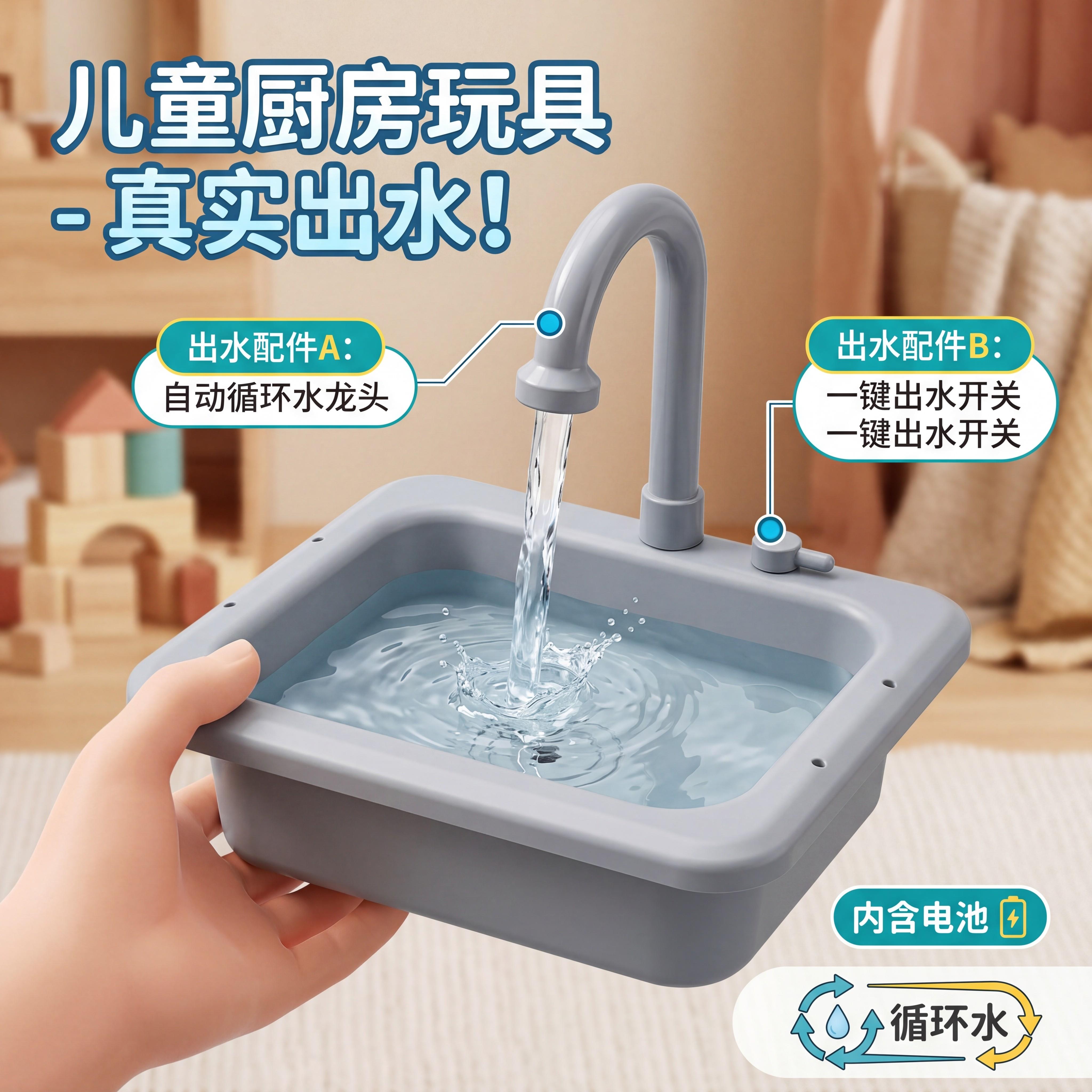 木制厨房塑料配件外贸单品质水槽模拟厨房玩具
