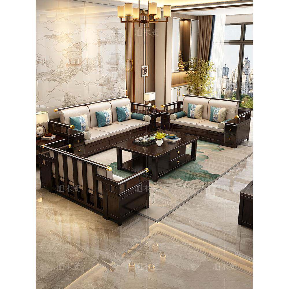 新中式实木沙发简约现代禅意客厅家具中国风贵妃转角组合储物沙发