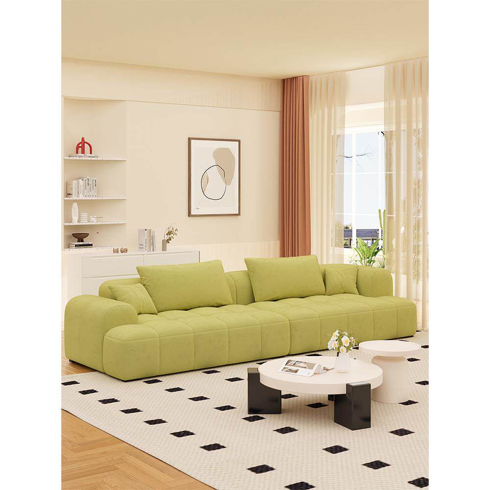 奶油风云感绒泡芙沙发网红现代简约小户型客厅钢琴键直排布艺沙发