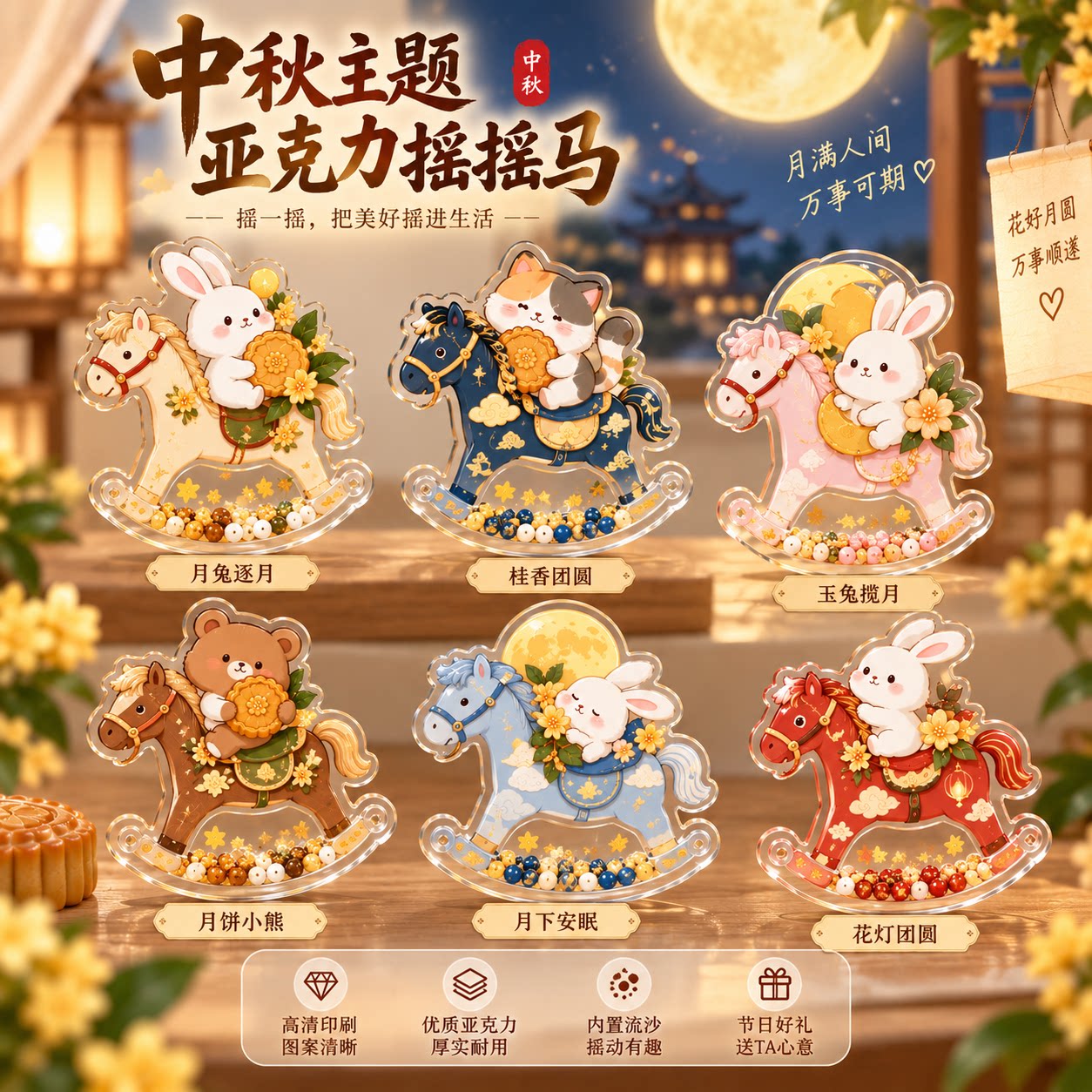 中秋节限定亚克力摇摇马摆件
