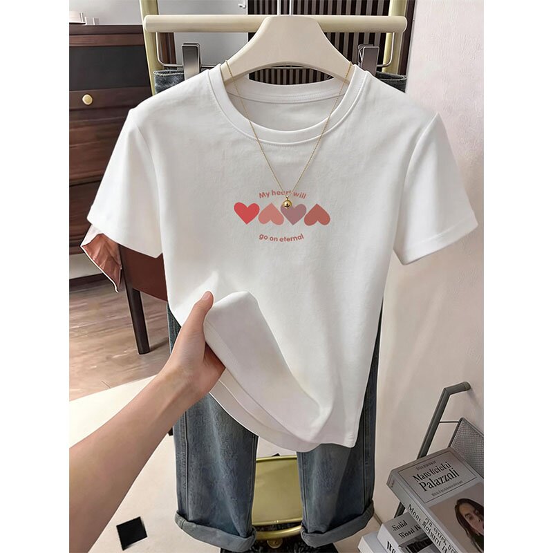 2026新款正肩棉质短袖T恤女ins时尚百搭洋气短款显瘦白色上衣夏季