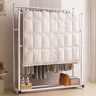 双层晾衣架落地家用衣帽架卧室内宿舍简易挂衣服的架子阳台晒衣架