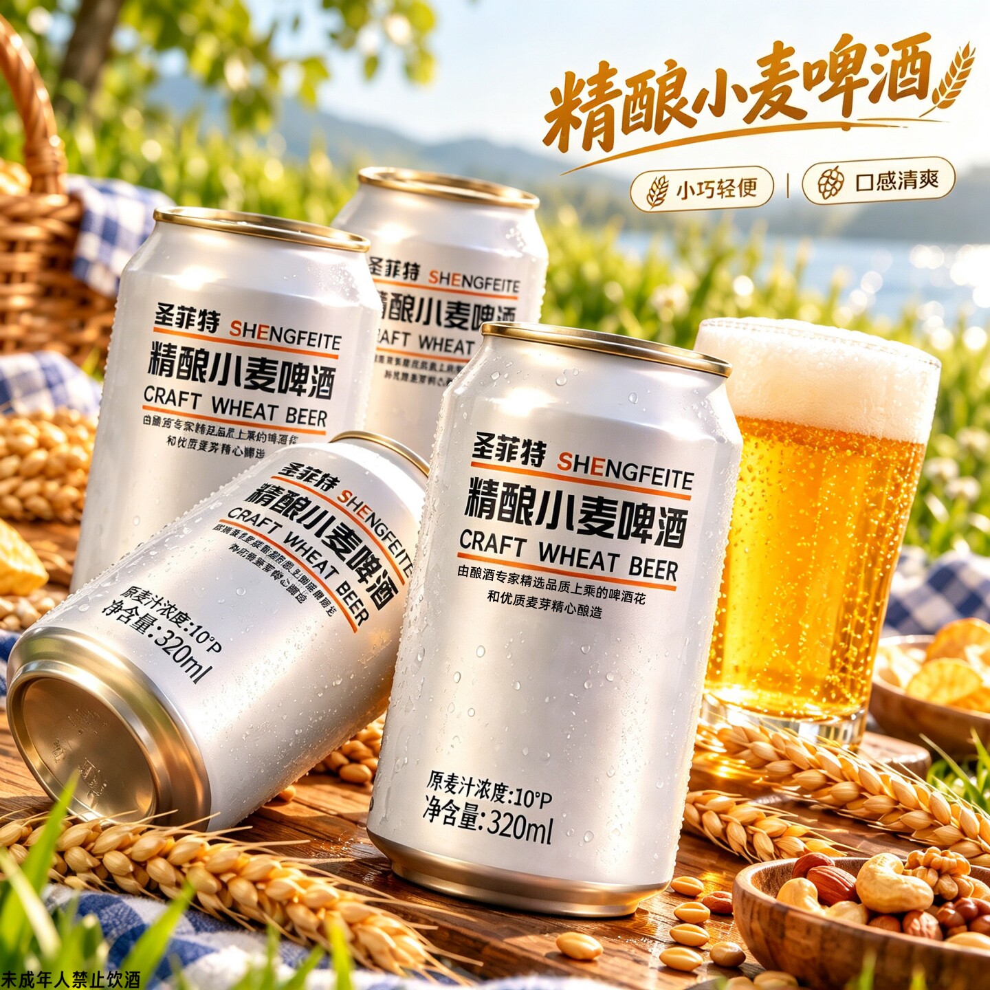 精酿小麦啤酒320ml/罐原麦汁浓度10°P易拉罐装口感清爽聚餐常备