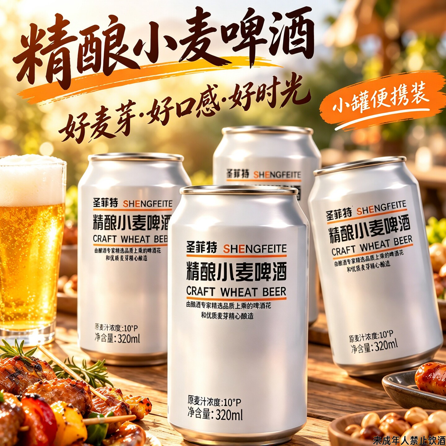 10°P精酿小麦啤酒320ml/罐便携装家商囤货聚餐常备破损包赔