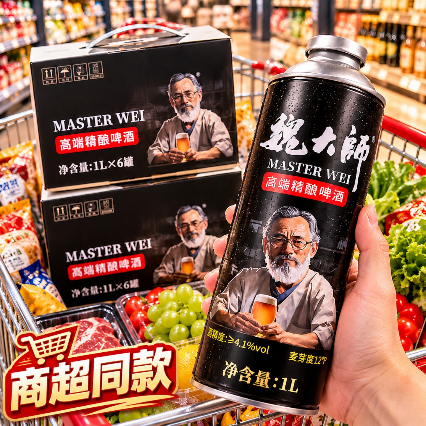 【商超同款】到手6大罐高端精酿啤酒1L/罐便携罐装整箱囤货划算