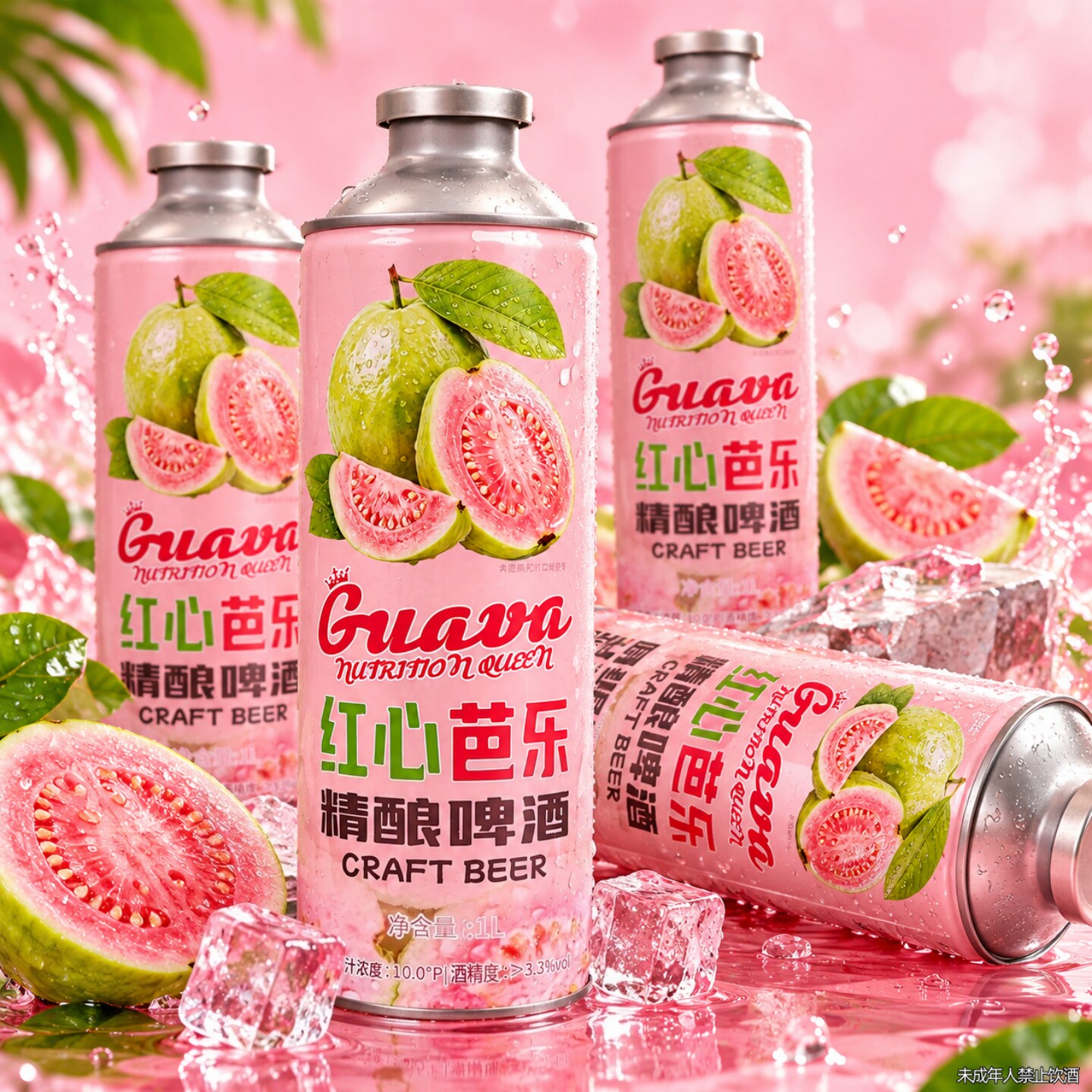4大罐红心芭乐精酿啤酒1L/罐户外野餐常备便携大容量罐装果啤
