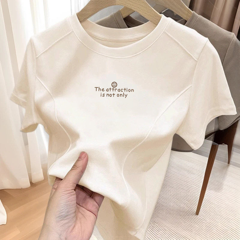 正肩纯棉短袖t恤女小众设计感时尚洋气鱼骨上衣奶油色打底衫夏季,女装/女士精品,T恤,淘宝优惠券,粉丝福利购,淘宝优惠卷