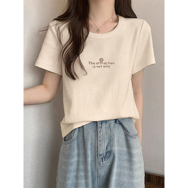 正肩纯棉圆领短袖t恤女2026夏季新款时尚百搭洋气薄款上衣基础款