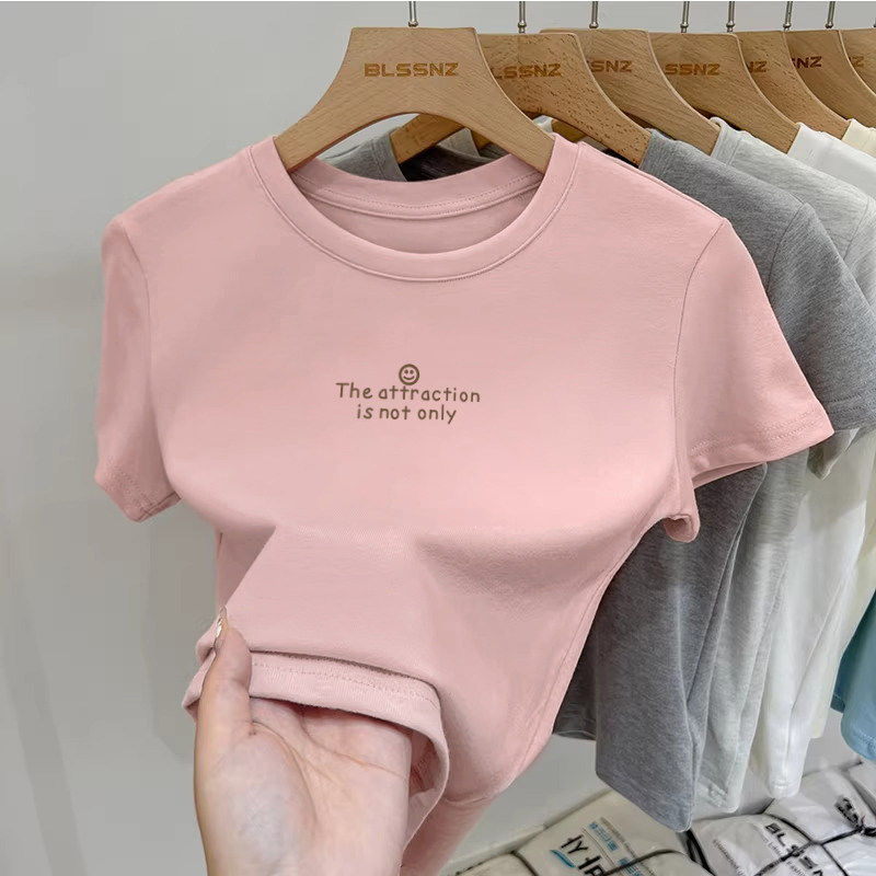 美式辣妹正肩短袖t恤女2026新款春夏季短款洋气减龄纯棉内搭上衣