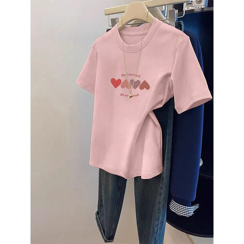 2026年春夏季新款短袖正肩t恤女粉色洋气显瘦短款内搭纯棉打底衫