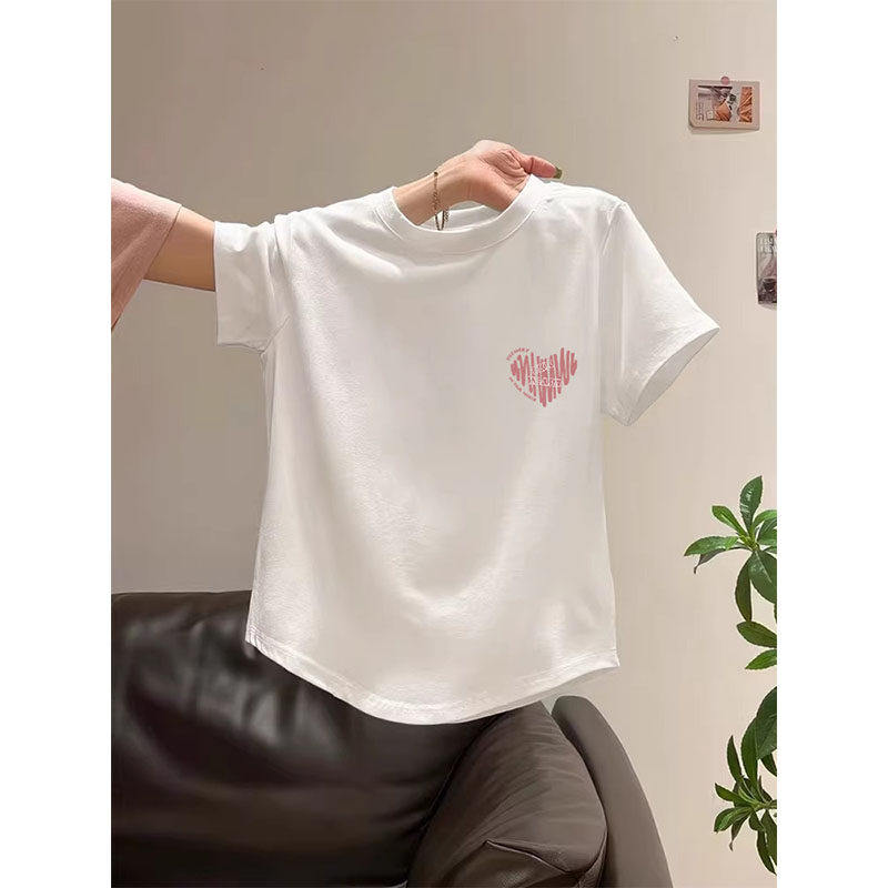 正肩短袖t恤女夏季2026年新款内搭白色弧形下摆高腰显瘦短款上衣