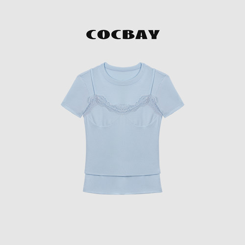 COCBAY-Urban Drift｜都市漫游-两件叠穿蕾丝吊带短袖上衣