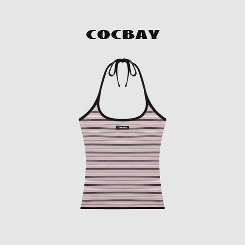COCBAY-Skin Sense｜莱赛尔U领条纹挂脖吊带百搭修身显瘦短款背心