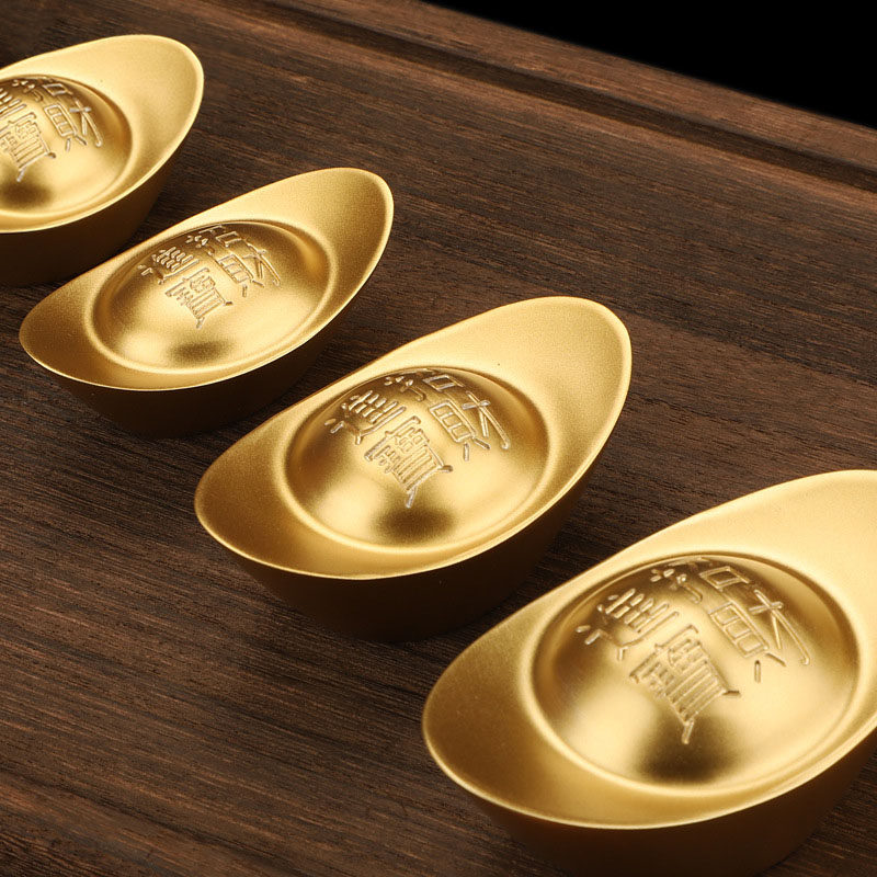 黄铜实心沙金元宝纯铜摆件招财进宝客厅聚宝盆装饰品开业乔迁礼品