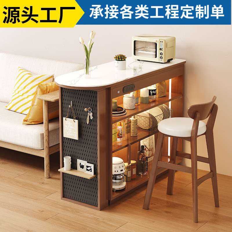 岩板实木吧台桌家用客厅小户型隔断玄关柜可伸缩餐边柜子多功能