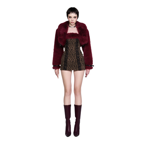 LSOUL 新年穿搭秋冬复古夹克短款长袖外套仿皮草宽松半开领上装