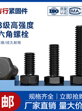 8.8级外六角螺丝高强度螺栓黑色六角头螺钉M6M8M10M12M16M18M30mm