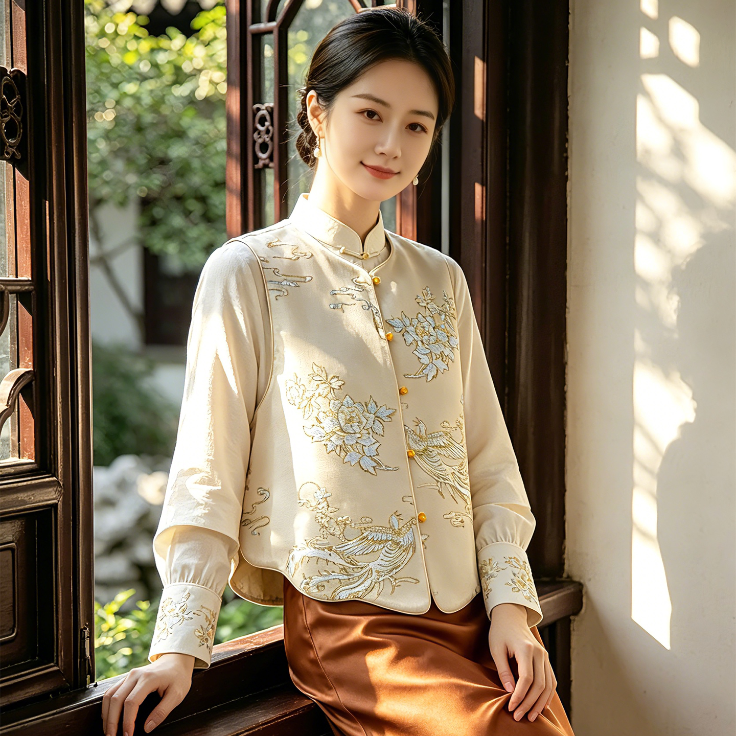 春季新中式刺绣双面穿女马甲