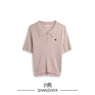 女修身 刺绣polo领针织短袖 T恤上衣 SZY 山只鸭