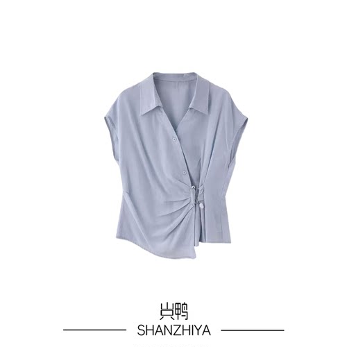 山只鸭/SZY 法式不对称设计感衬衫女高级感气质百搭显瘦上衣