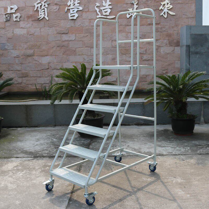 兢木新款移动登梯超市仓库平台车仓储货架取货梯子家用1米灰色