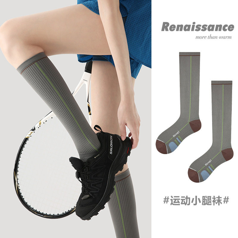 Renaissance运动压力小腿袜子女夏薄款骑行健身登山透气中长筒袜