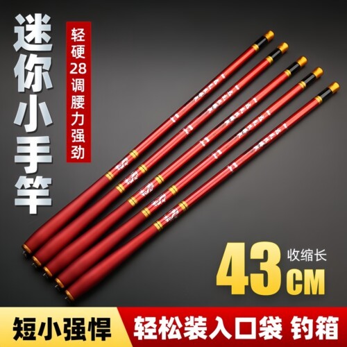 超短节鱼竿手竿碳素迷你袖珍溪流竿超轻超硬28调手杆便携鱼竿套装
